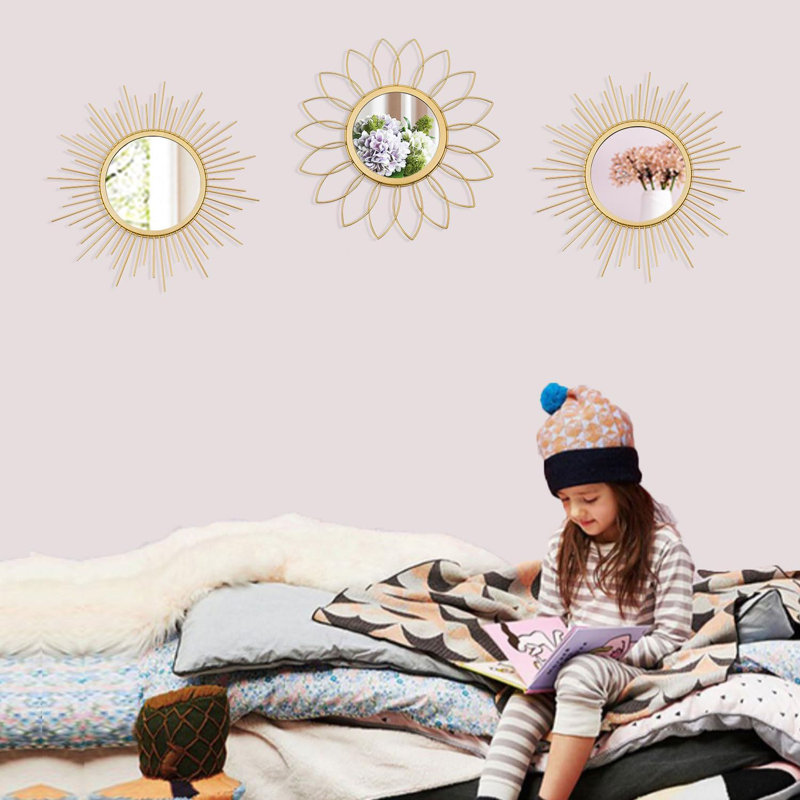 3-pack Gold Sunburst Metal Wall Mirrors