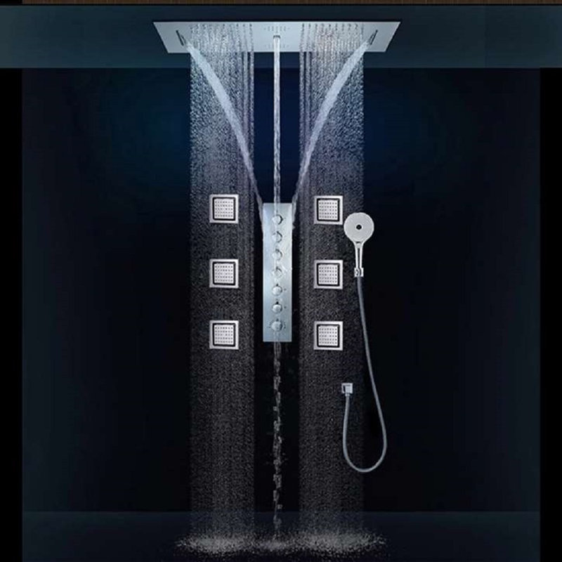 Rome Chrome LED Ceiling Shower Thermostatic Control with Jets Waterfall and Hand Shower, Knob