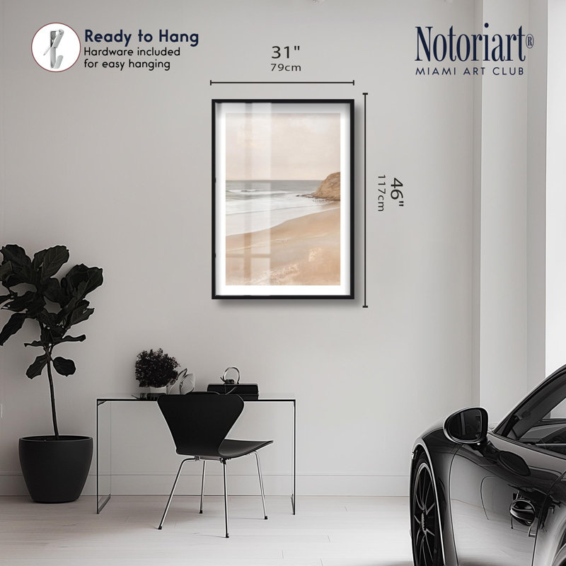 Impression de boîte-cadre déserte de paysage marin par Notoriart, H 46 po x l 31 po, Noir