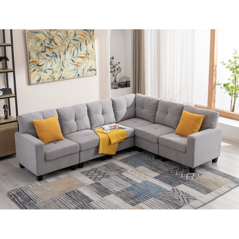 Modular L-shaped Sofa Corner Sectional, Light Gray