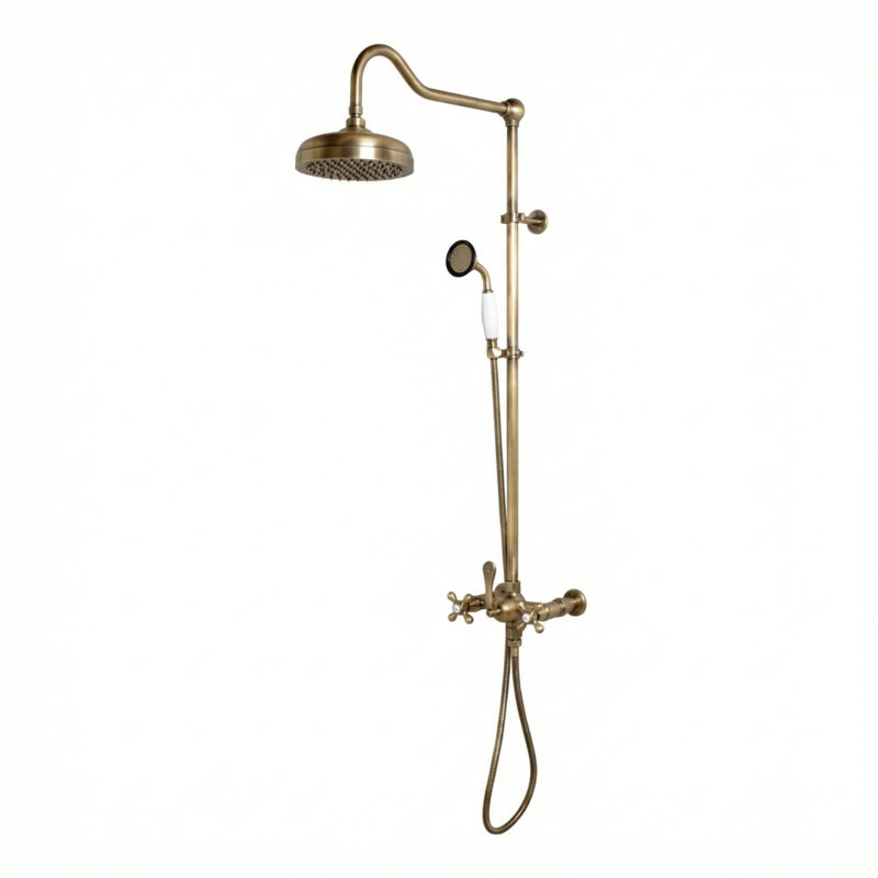 Exposed Shower System with Hand Shower (P1095) by Strom Living, Unlacquered Raw Brass