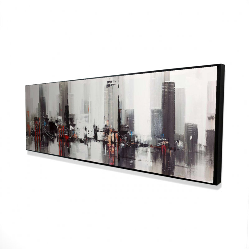 Abstract Gray City with Bridge | Framed Canvas Home Decor