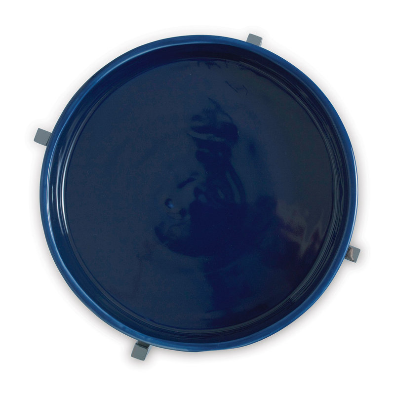 Navy Blue Porcelain Tray Top End Table with Nickel Frame