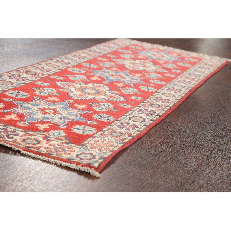Tapis de couloir rouge en laine noué à la main de conception unique 2 pi 3 po x 5 pi 11 po New Age