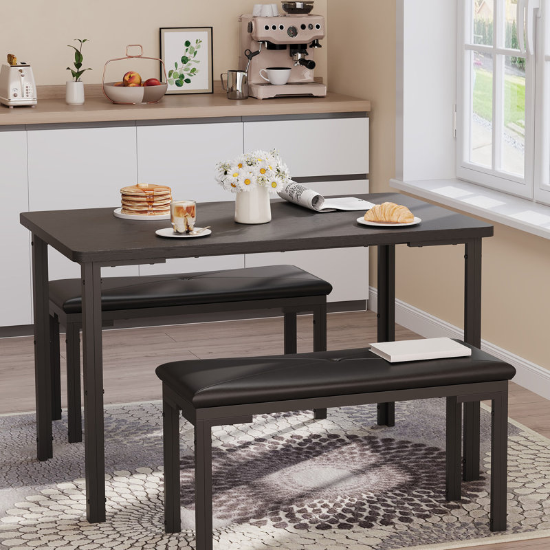 Ensemble de table de salle à manger pour 4, table rectangulaire avec bancs rembourrés, compact pour les petits espaces, Noir