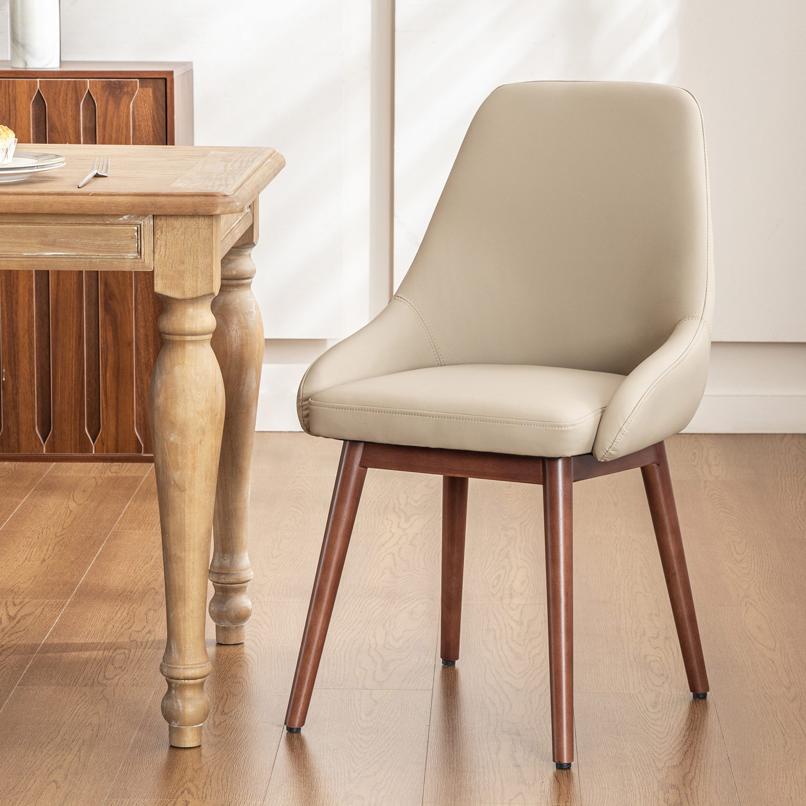 Cervos Dining Armchair, Khaki Faux Leather
