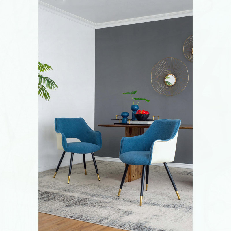 Ensemble de 2 chaises d'appoint en tissu bleu - pieds en fer avec accent métallique - siège deux tons