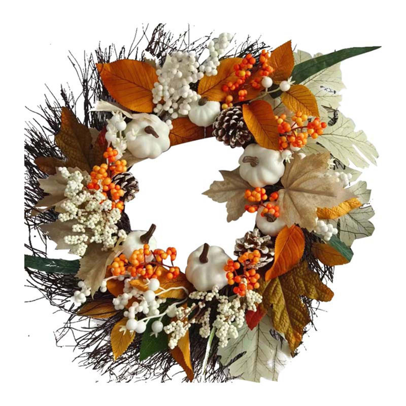 Décoration de porte de fête de l'Action de grâce en coton, feuille d'érable, couronne blanche, feuille d'érable et décoration murale