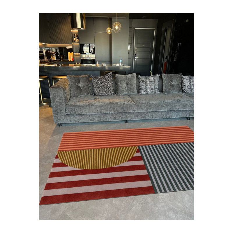 Tapis de sol géométrique tissé multicolore de style européen, Rectangle 3 pi 4 po x 5 pi