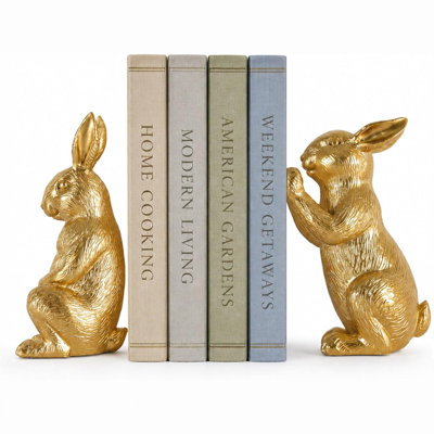 Resin Gold Rabbit Bookends, Set of 2