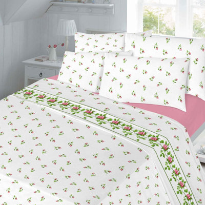 Rose Bud Floral Luxury Thermal 100% Brushed Cotton Flannelette Sheet Set