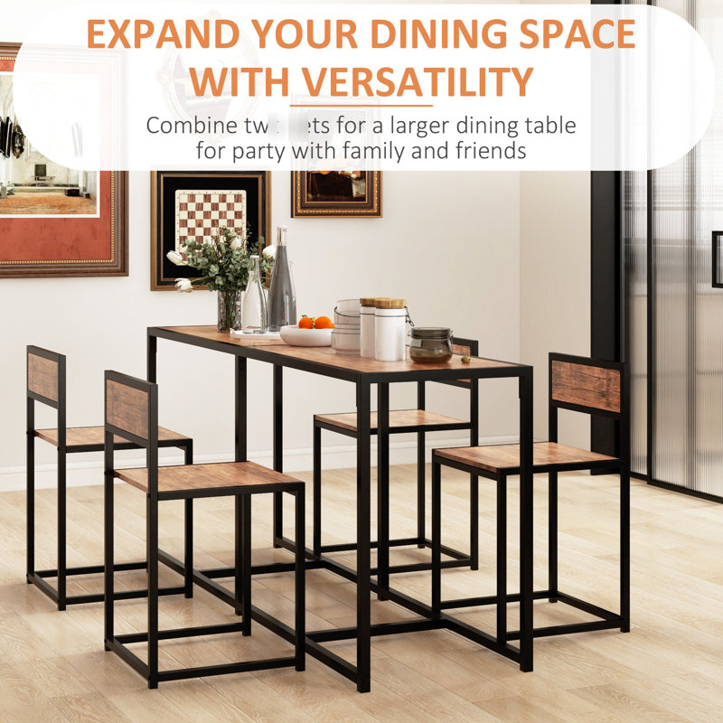 Industrial Dining For Two - Compact Kitchen Table And Chairs Top, Steel Frame Comfortable Seating, Easy To Clean 3 2 People, Furniture. Build With Legged Design. Low Back Chair Sitting. Tabletop