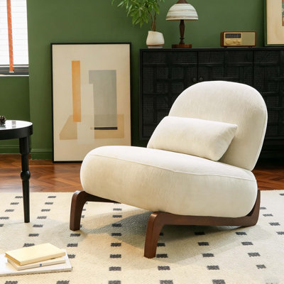 Mignon fauteuil d'appoint avec pieds en bois massif, fauteuil de salon avec coussin en tissu doux, fauteuil de chambre confortable, fauteuil de lecture confortable pour appartement, salle d'attente, balcon (blanc)