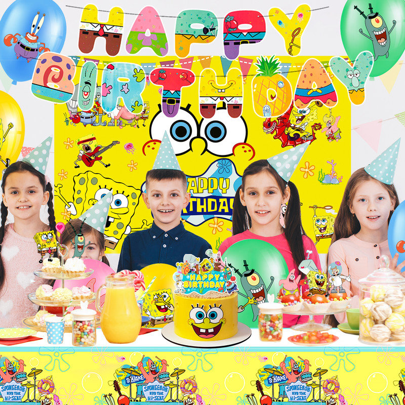 Décorations de fête d'anniversaire Spongebob, 99 pièces d'articles de fête Spongebob et ensemble de vaisselle pour enfants Spongebob