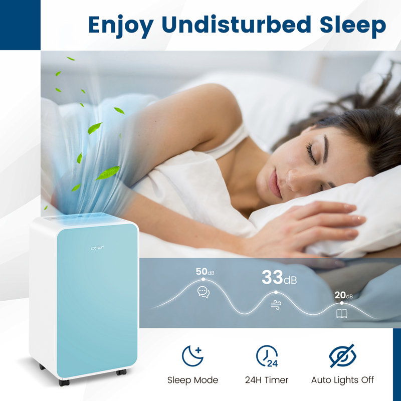 Costway 32 Pints Console Dehumidifier, Blue/White