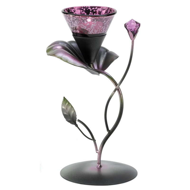 Porte-bougie Lilas Lily Pad | Décoration de bougie mauve en verre