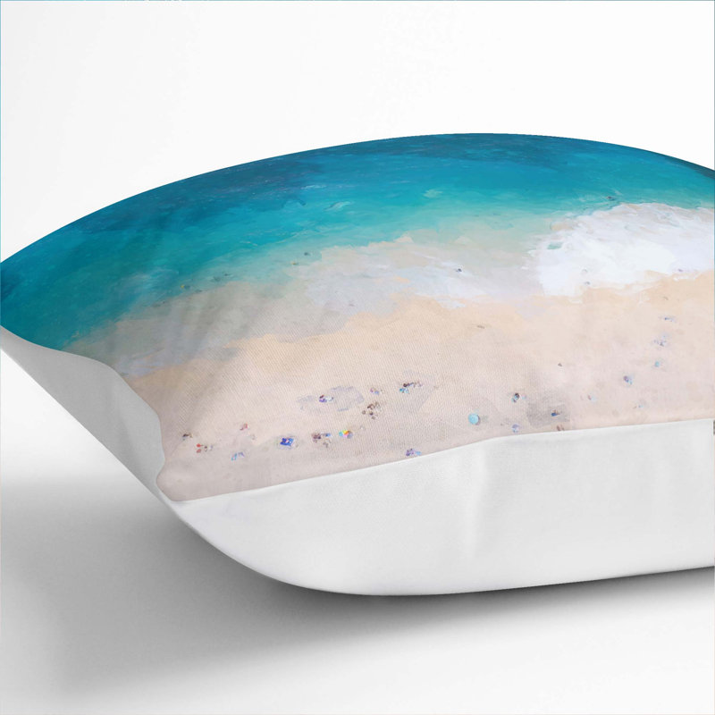 Sandy Beach in Honolulu Hawaii in Abstract Cushion with Filling, 55cm H x 55cm W x 20cm D, White