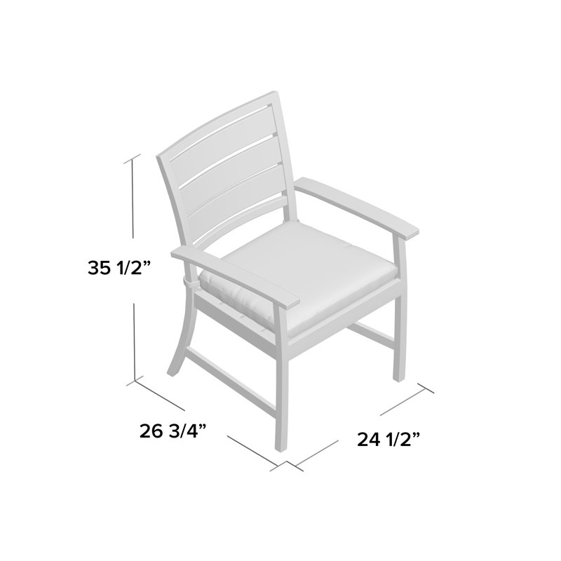 Charleston Aluminum Patio Dining Armchair with Cushions, Oyster, Rollo Silver, Welt