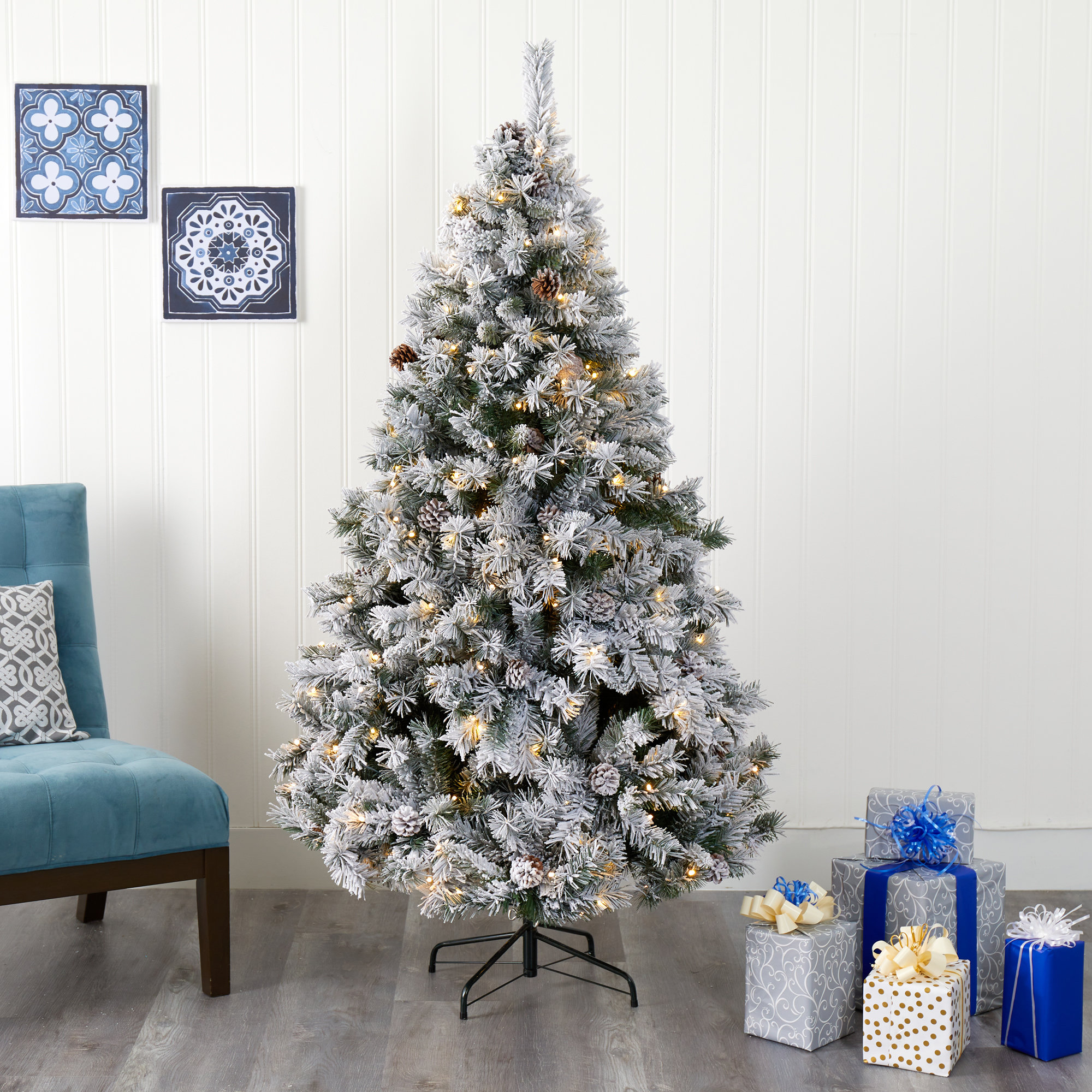Lighted Artificial Pine Christmas Tree, 6' H