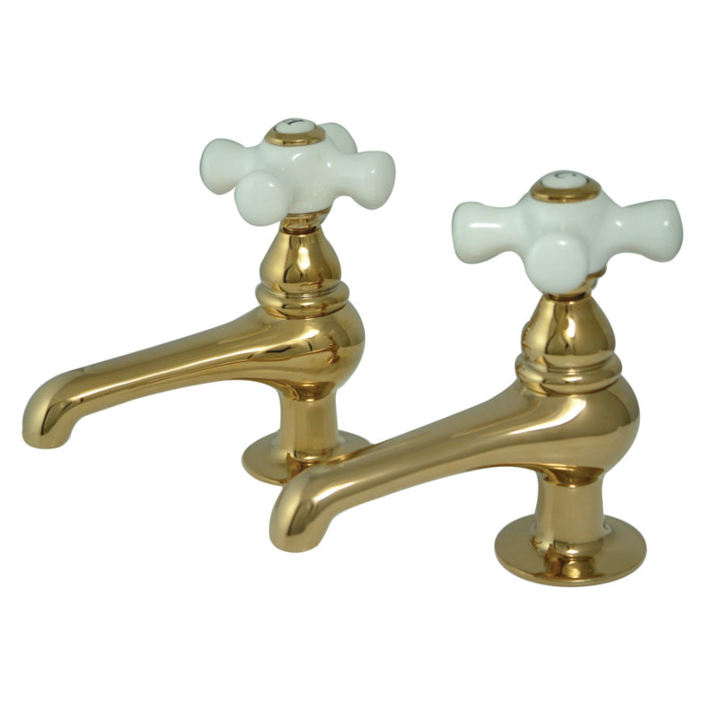 Kingston Brass Restoration Two-Handle Deck Mount Basin Tap Faucet, Polished Brass