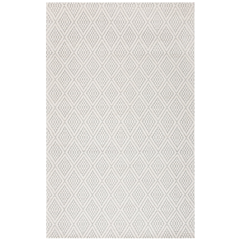 Ivory Geometric Flatweave Wool Area Rug, 3' x 5'