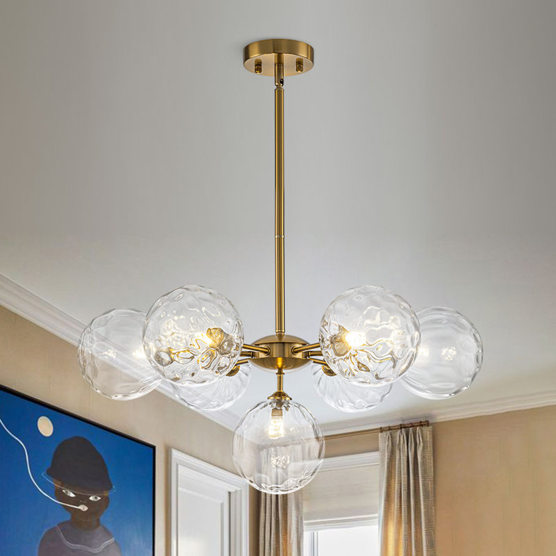 Eclectic Modern 7-Light Dimpled Glass Sphere Chandelier