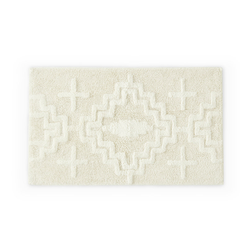 Ivory Textured Scandinavian Rectangle Bath Rug