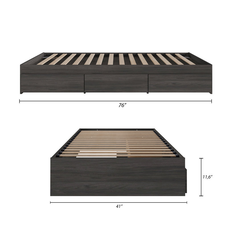 Lit plateforme avec rangement Ralston, Simple, Gris écorce