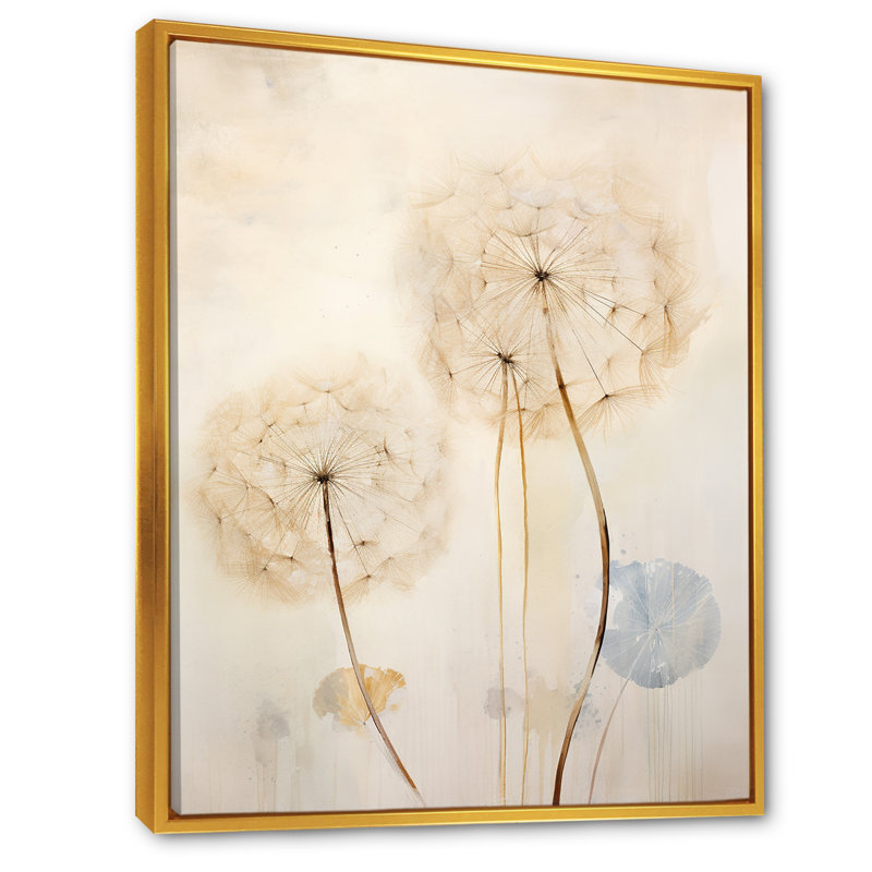 Dandelion Mute Tone IV sur toile, Cadre flottant doré, 32" H x 24" W