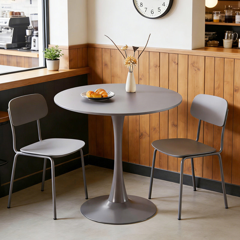 31.5" Grey Colour Top Tulip Table Mid-Century Dining Table For 2-4 People With Round Mdf Table Top, Pedestal Dining Table, End Table Leisure Coffee Table