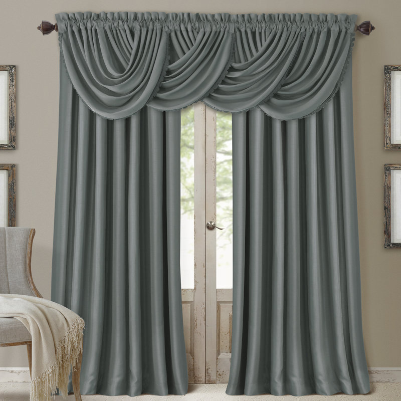 Ardmore Solid Colour Scalloped Window Valance, Dusty Blue