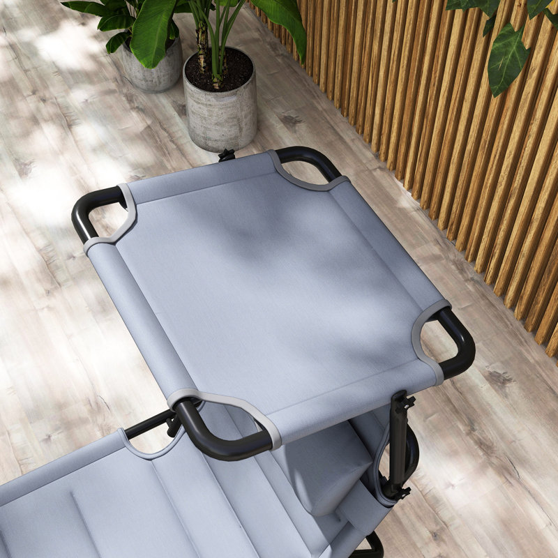 Chaise de patio pliante ajustable par, parasol et coussin, gris pour une assise extérieure confortable