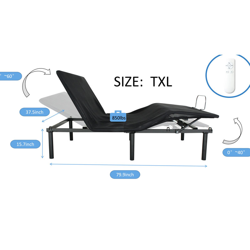 Base de lit électrique avec tête et pied réglables, pliable, fabrication en acier, moteur lisse, demi-pied pliable noir antique réglable. Cadre. Support de matelas. Assemblage facile en 2 indolores