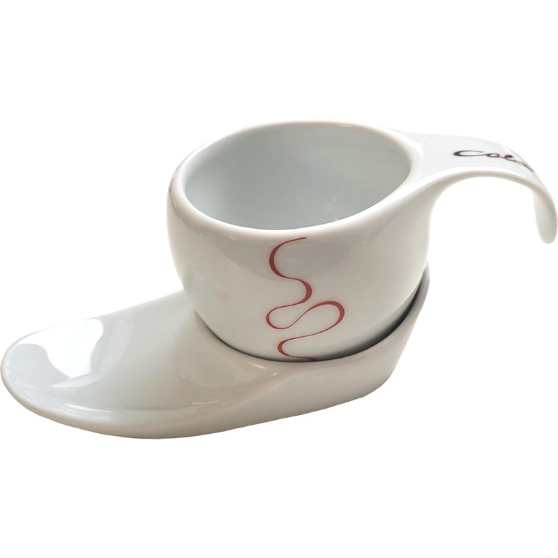 Porcelain Espresso Cup and Saucer, White/Red