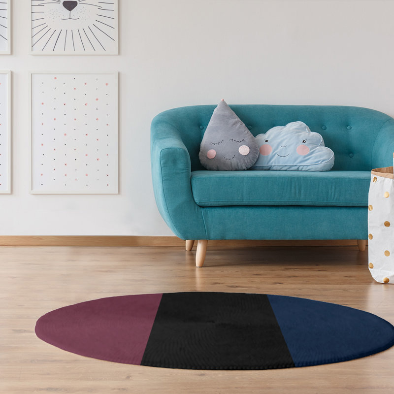 Tapis à rayures à vin/noir/bleu marine, Rond 5 pi