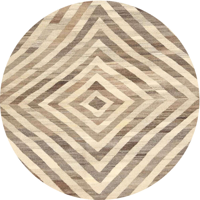Tapis contemporain beige / brun, Rond 6 pi x 6 pi