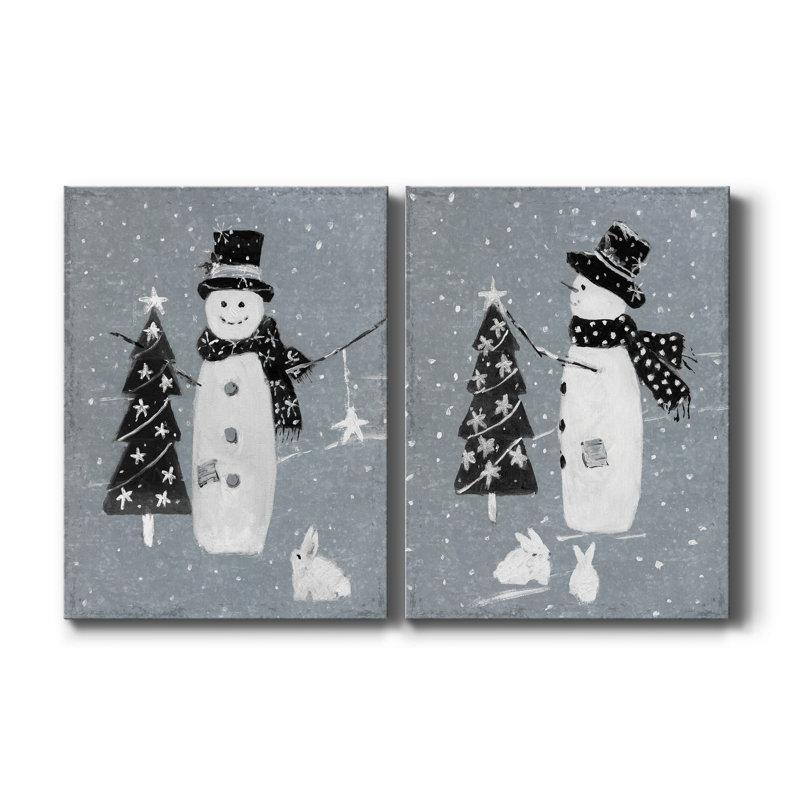 «Snowman Galvanized I», ensemble de 2 reproductions, Pas de tapis, H 12 po x l 16 po x P 1 po, Toile tendue