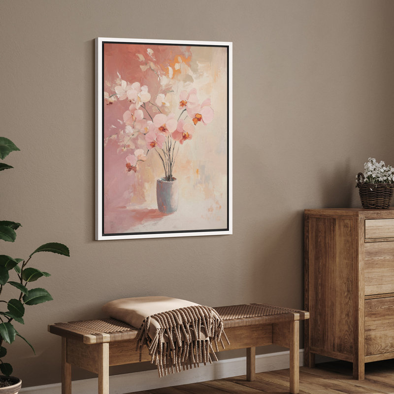 «Blush», impression sur toile fleur d'orchidée rose - doux décor botanique pour salle de bain ou coiffeuse, H 24 po x l 16 po
