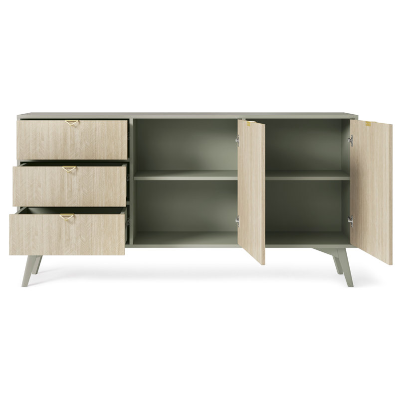 Agawam 158cm Sideboard, Light Sage Matt/Oak Scandi