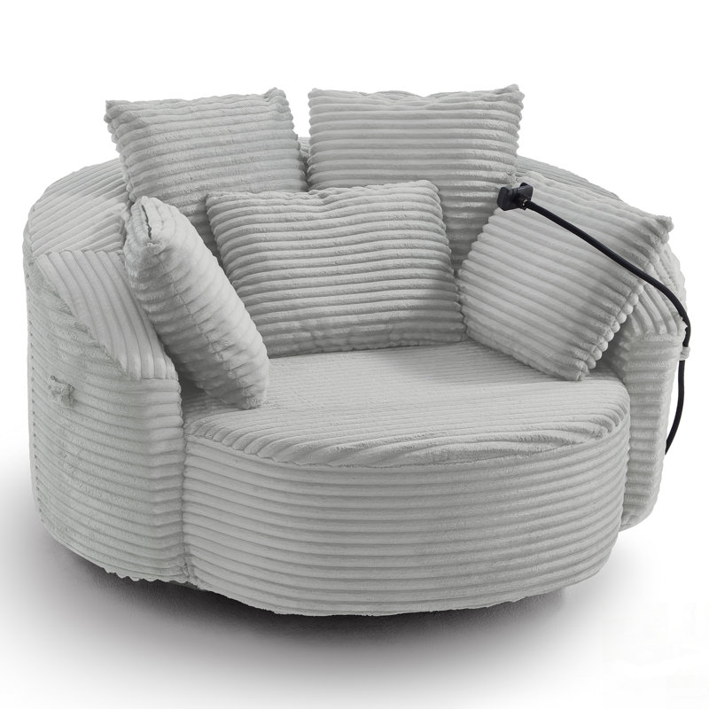 360° Swivel Accent Barrel Chair with Corduroy Upholstery, 5 Throw Pillows, and Adjustable Phone Holder for Comfort and Style in Any Room