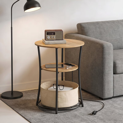 Hemcemer 19.7" W x 19.7" D x 21.7" H 3-Tier Round Manufactured Wood End Table with Charging Station