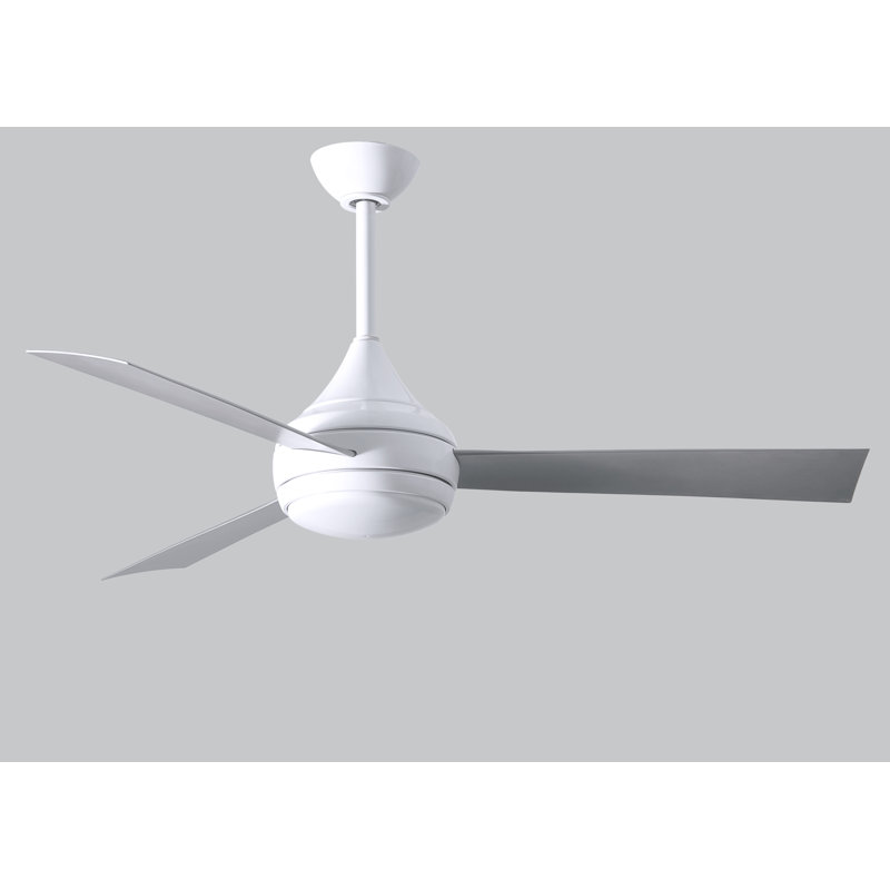 Donaire LED Outdoor Downrod Ceiling Fan, Gloss White, Brushed Stainless