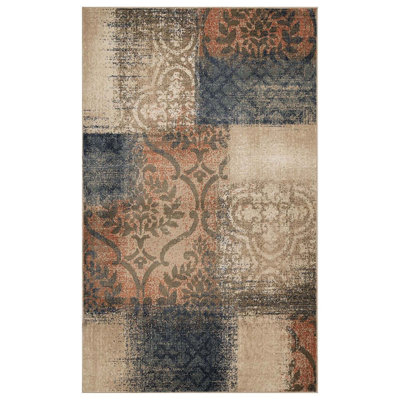 Tapis tissé à la machine en bleu / brun / gris Faizal