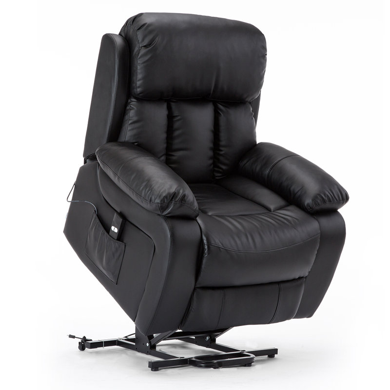 96cm Wide Lift Assist Standard Recliner with Massager, Black, Single Motor Lift Assist