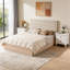 Structure de lit grand en bois avec tête de lit tapissier en tissu Boucle