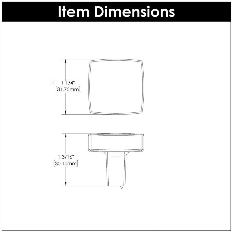 Coventry 1-1/4 Inch Square Cabinet Knob, Matte Black