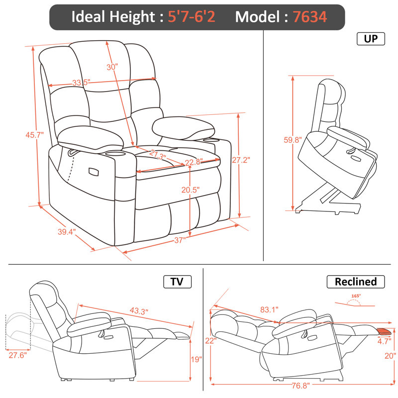 Platz Dual Motor Power Recliner Lift Chair with Massage and Dual Heating, Adjustable Headrest, Faux Leather