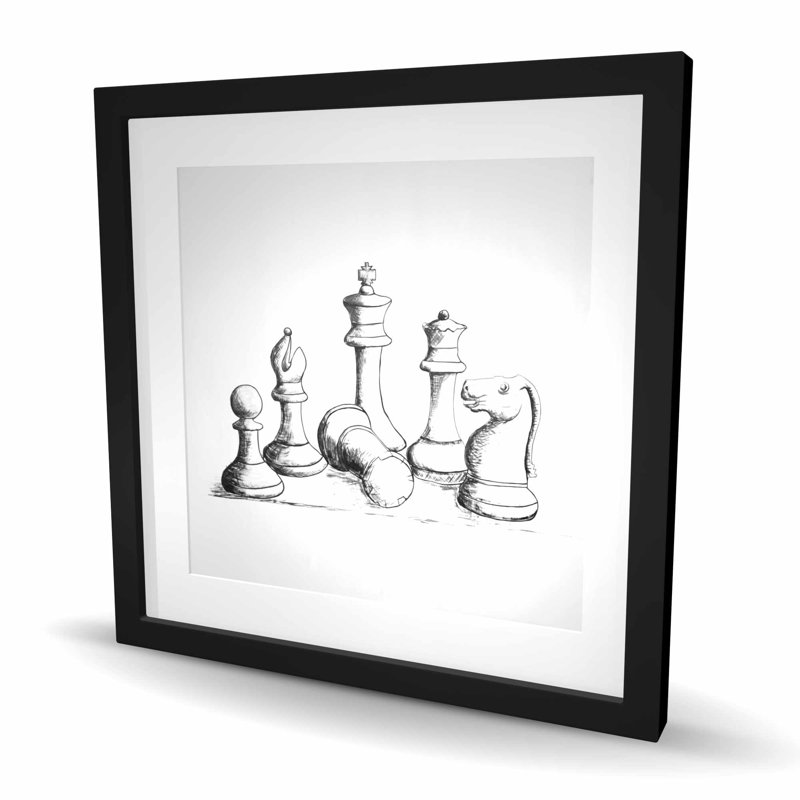 Pièces de jeu d'échecs - reproduction encadrée mate pour la décoration intérieure