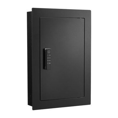 Wall Safe with Fingerprint & Password, In-Wall Security Box with Adjustable Shelves and Key Hooks