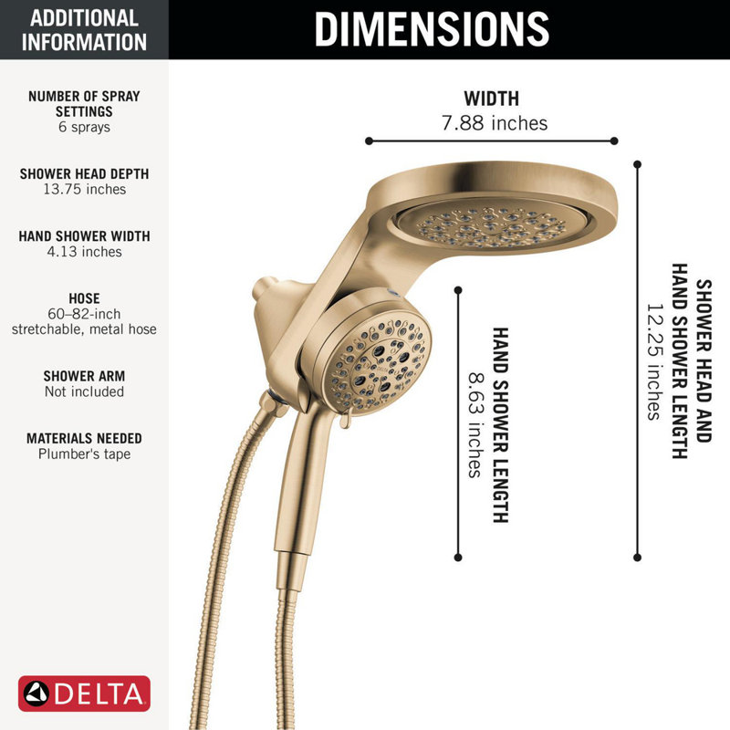 6-Setting HydroRain 2-in-1 Dual Shower Head with ProClean Spray, 2.5 GPM, Lumicoat  Champagne Bronze